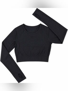 Black Ribbed Seamless Crop Top Long Sleeve Thumbhole Athletic Yoga Gym 4X